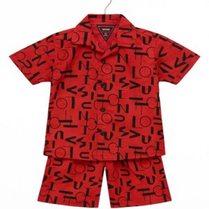 Boys Red Printed Summer Coord Set Casual Shirt & Shorts Shamagarments.pka