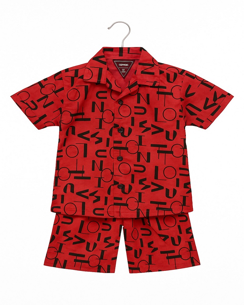 Boys Red Printed Summer Coord Set Casual Shirt & Shorts Shamagarments.pka Boys Red Printed Summer Coord Set Casual Shirt & Shorts Shamagarments.pka