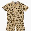 Kids Printed Summer Co-Ord Set Beige & Black Shamagarments.pk