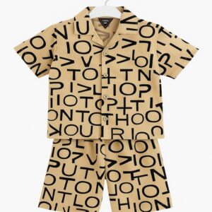 Kids Printed Summer Co-Ord Set Beige & Black Shamagarments.pk