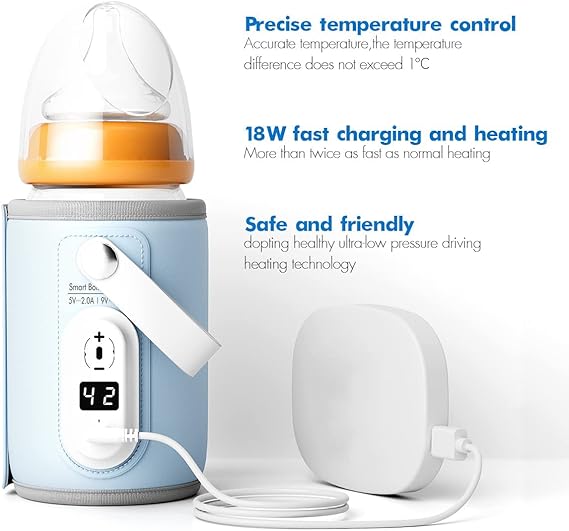 Portable USB Baby Bottle Warmer with LCD & Fast Heating – 18W QC 3.0 Charger