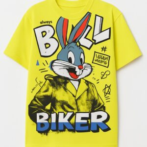 Bugs Bunny Always Biker Tee – Yellow Cartoon T-Shirt for Boys shamagarments.pk