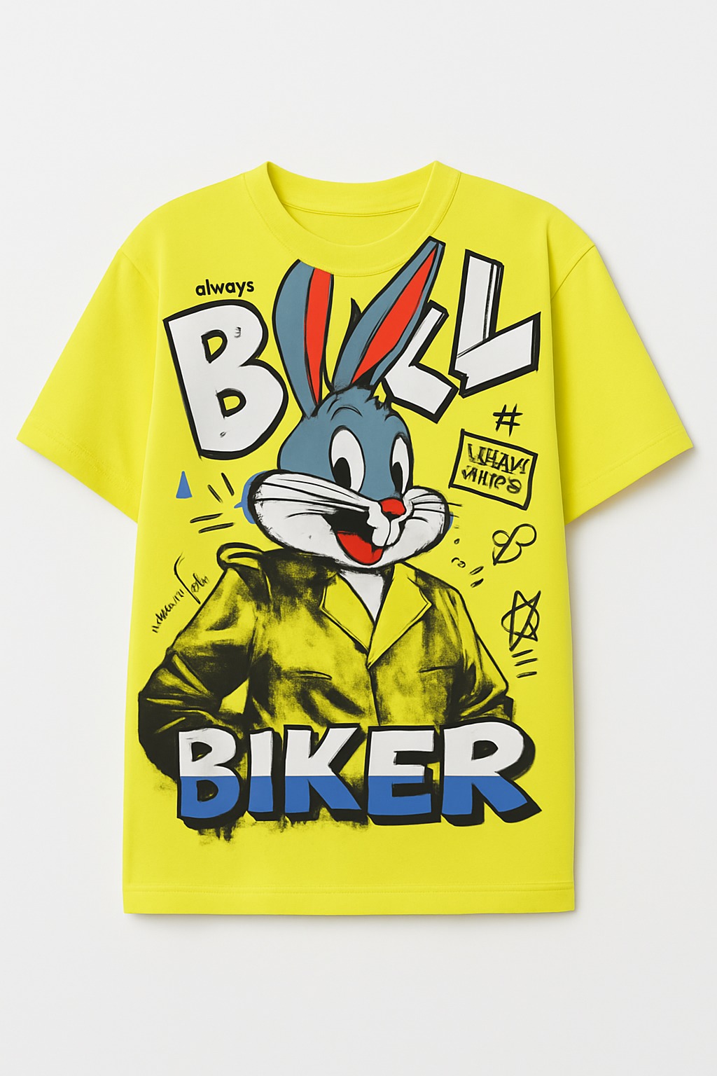 Bugs Bunny Always Biker Tee – Yellow Cartoon T-Shirt for Boys shamagarments.pk