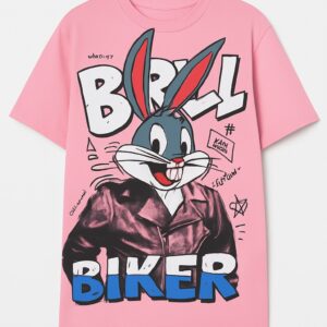 Bugs Bunny Graphic Biker Tee – Pink Cartoon T-Shirt for Kids Shamagarments.pk