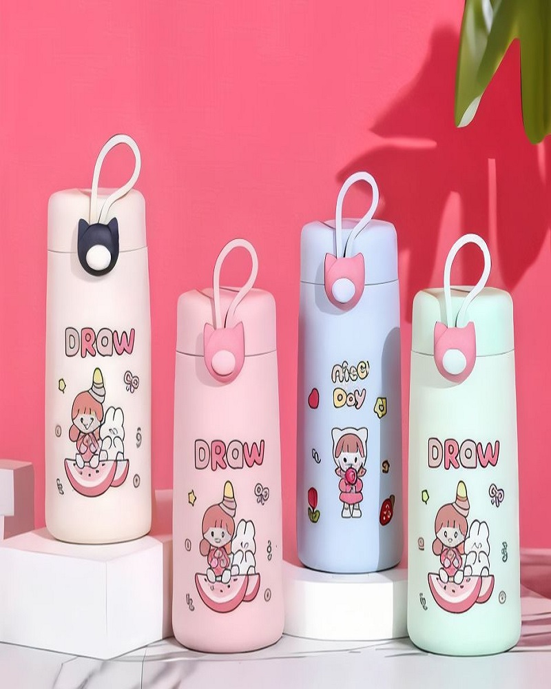 Cute Cartoon Glass Water Bottle with Silicone Sleeve - Leak-Proof & Portable
