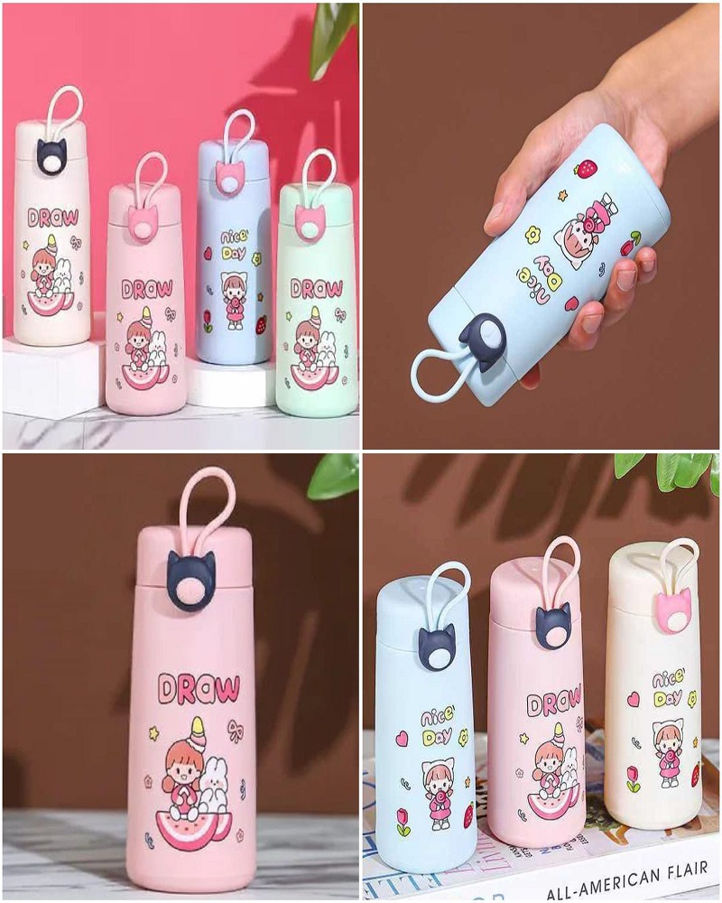 Cute Cartoon Glass Water Bottle with Silicone Sleeve - Leak-Proof & Portable