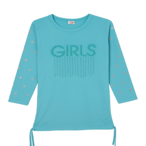 Girls Full Sleeve Stylish Blue Top | Beaded Design Cotton Shirt for Kids