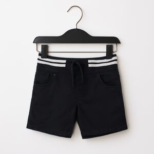 Kids Black Cotton Shorts with Striped Waistband Shamagarments.pk