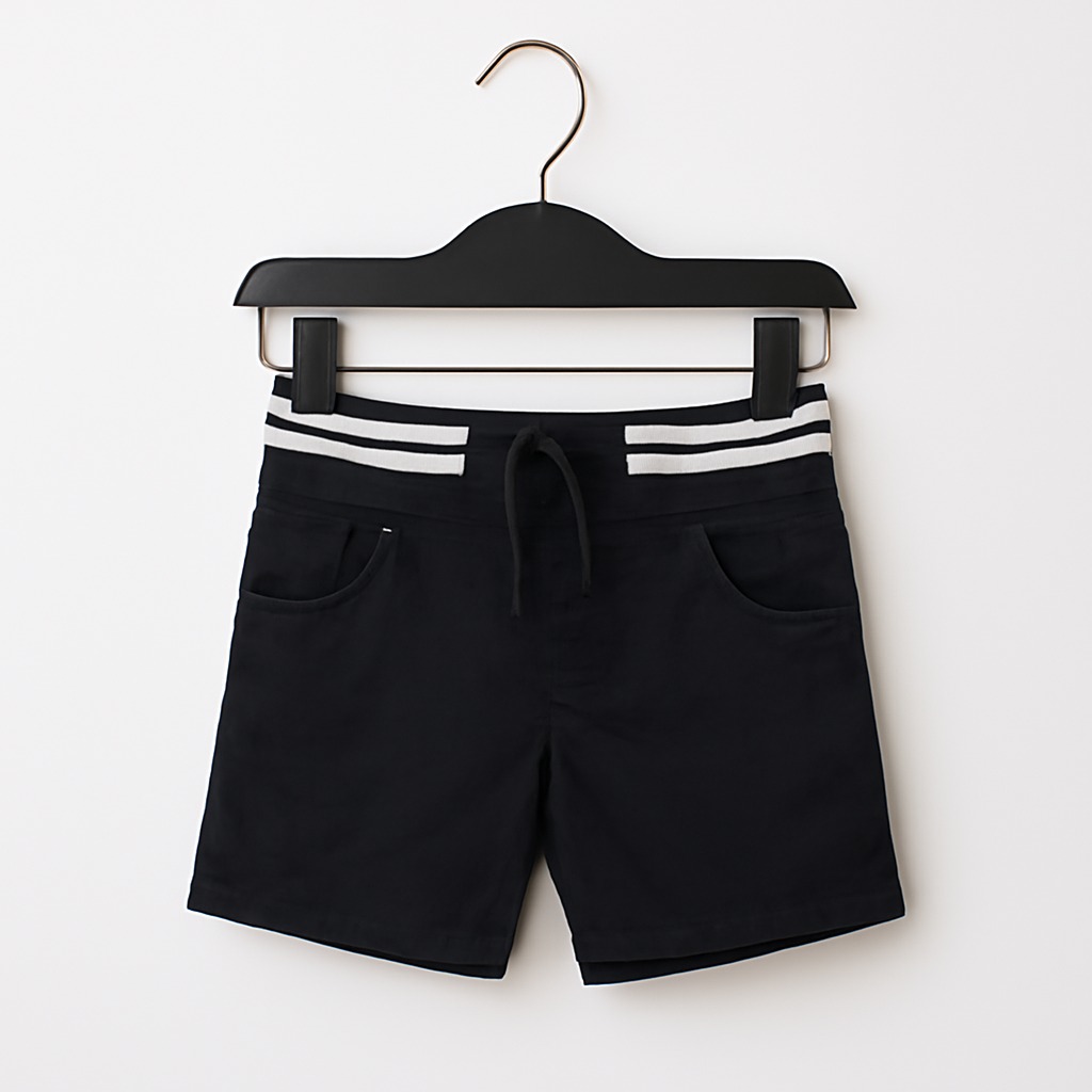 Kids Black Cotton Shorts with Striped Waistband Shamagarments.pk