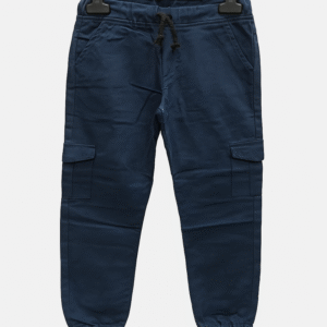 Kids Navy Blue Cargo Jogger Pants – Comfortable Cotton Trousers with Drawstring