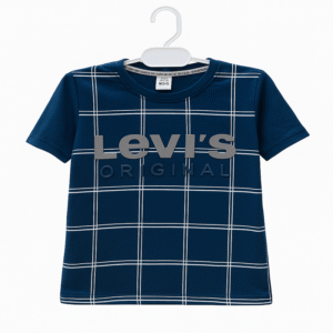 Levi’s Original Kids T-Shirt – Navy Blue Checkered Pattern, Short Sleeves