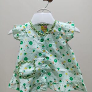 Baby Girls Green Floral Summer Top – Sleeveless Cotton Shirt with Ruffle Hem
